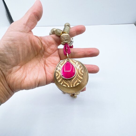 Chico's Layered Pendant Necklace With Pink & Beads Adjustable Chain - Picture 3 of 8